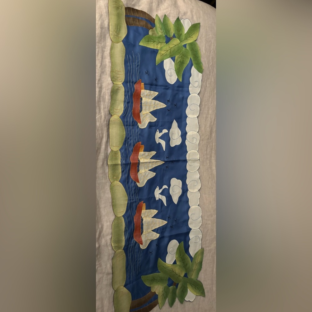 Nautical Appliqué Textile Panel in Blue, Green, White, Rust